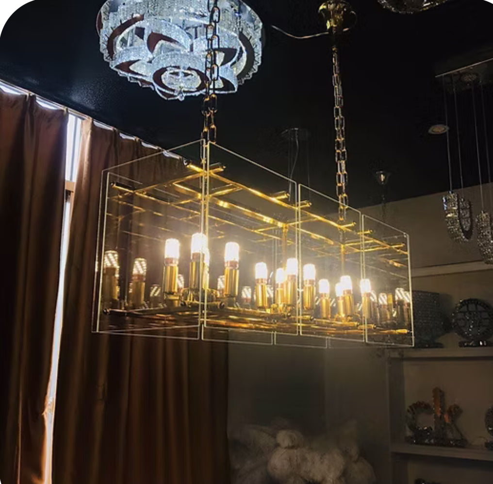 Golden Cube Chandeliers