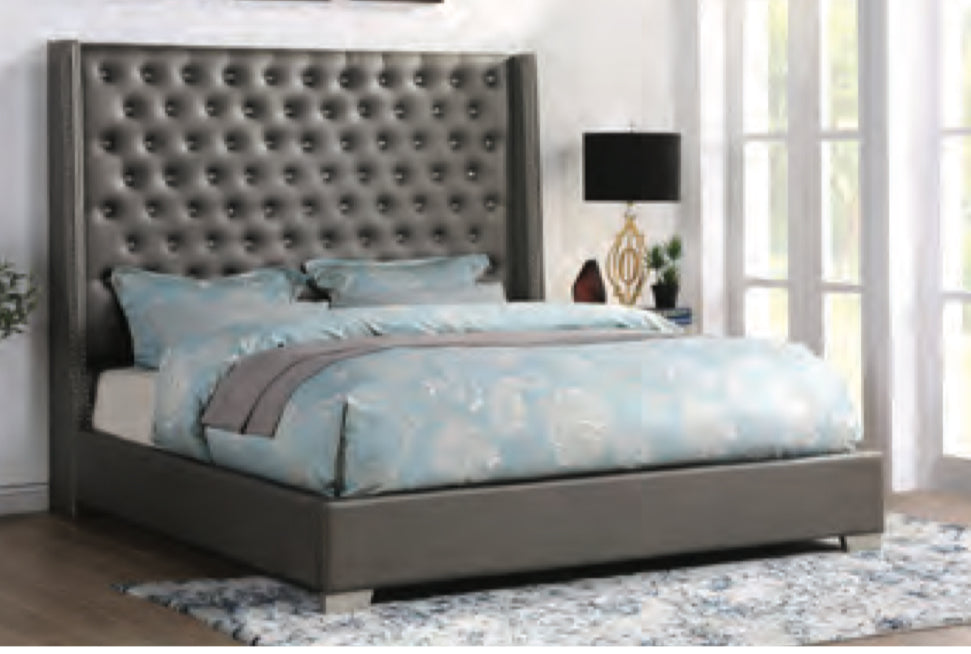 Grey Bed Frame W/ Large Headboard