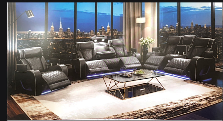 Black Reclining Sectional W/ LED Lighting and Bluetooth