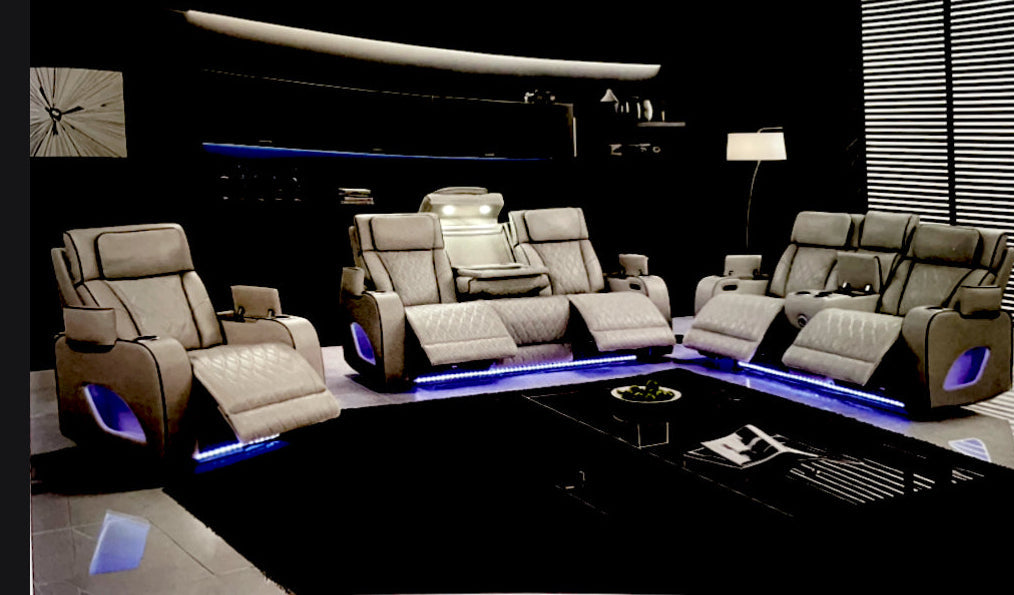 Gray Reclining Sectional W/ LED Lighting and Bluetooth