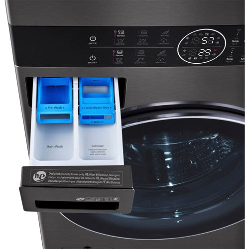 LG 4.5 CF / 7.4 CF Electric Washtower with Center Control - Black Steel