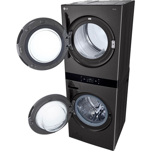 LG 5.0 CF / 7.4 CF Electric Washtower with Center Control, ezDispense - Black Steel