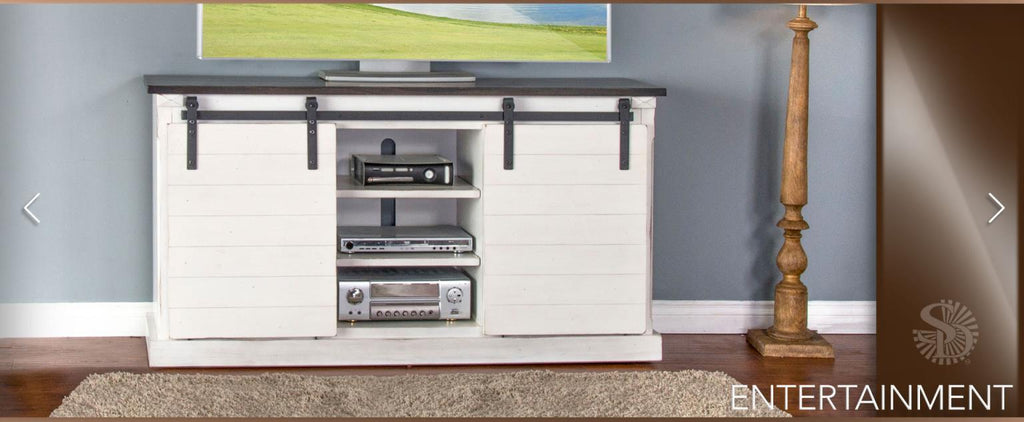 SUNNY DESIGNS 65 Inch TV Console with Barn Door
