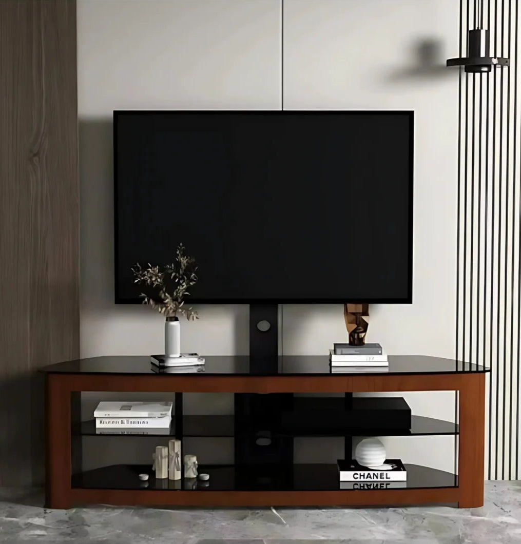 TV STAND- STEEL FRAME W/ WOOD TRIM (60''X20.5''X51'') W/ ATTACHED TV MOUNT