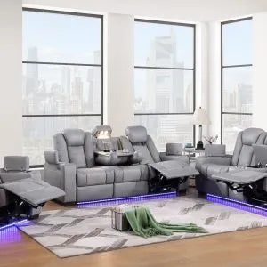 2PC Reclining Love Seat & Sofa Living Room Set W/ Reading Lamp