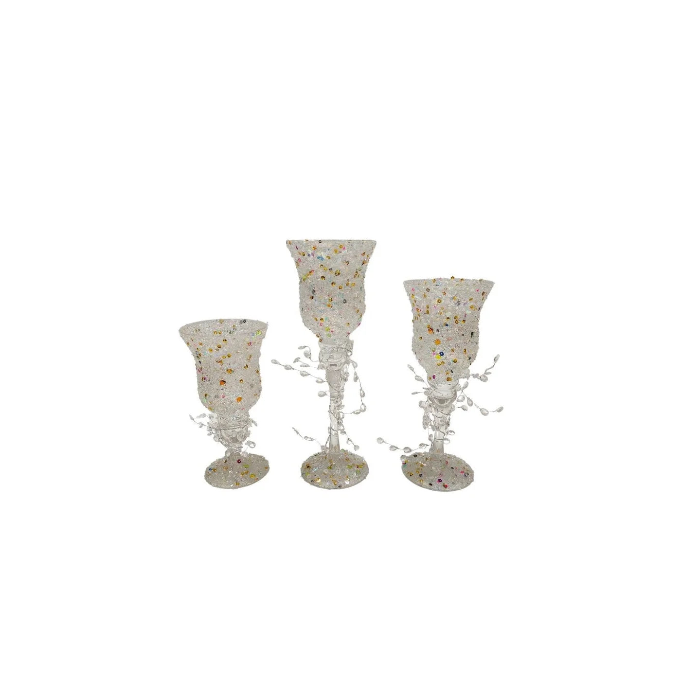 GLASS CANDLEHOLDERS 3-PC SET (8 X 10 X 12") COLORFUL