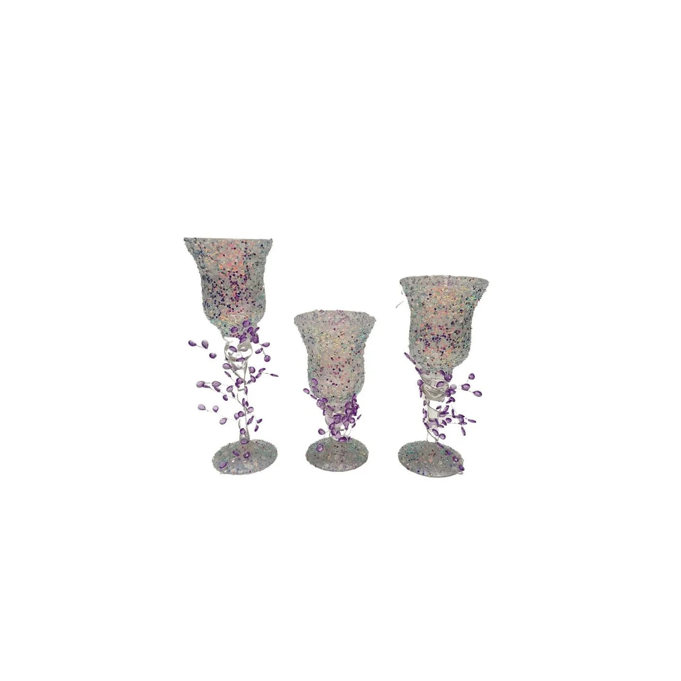 GLASS CANDLEHOLDERS 3-PC SET (8 X 10 X 12") PURPLE