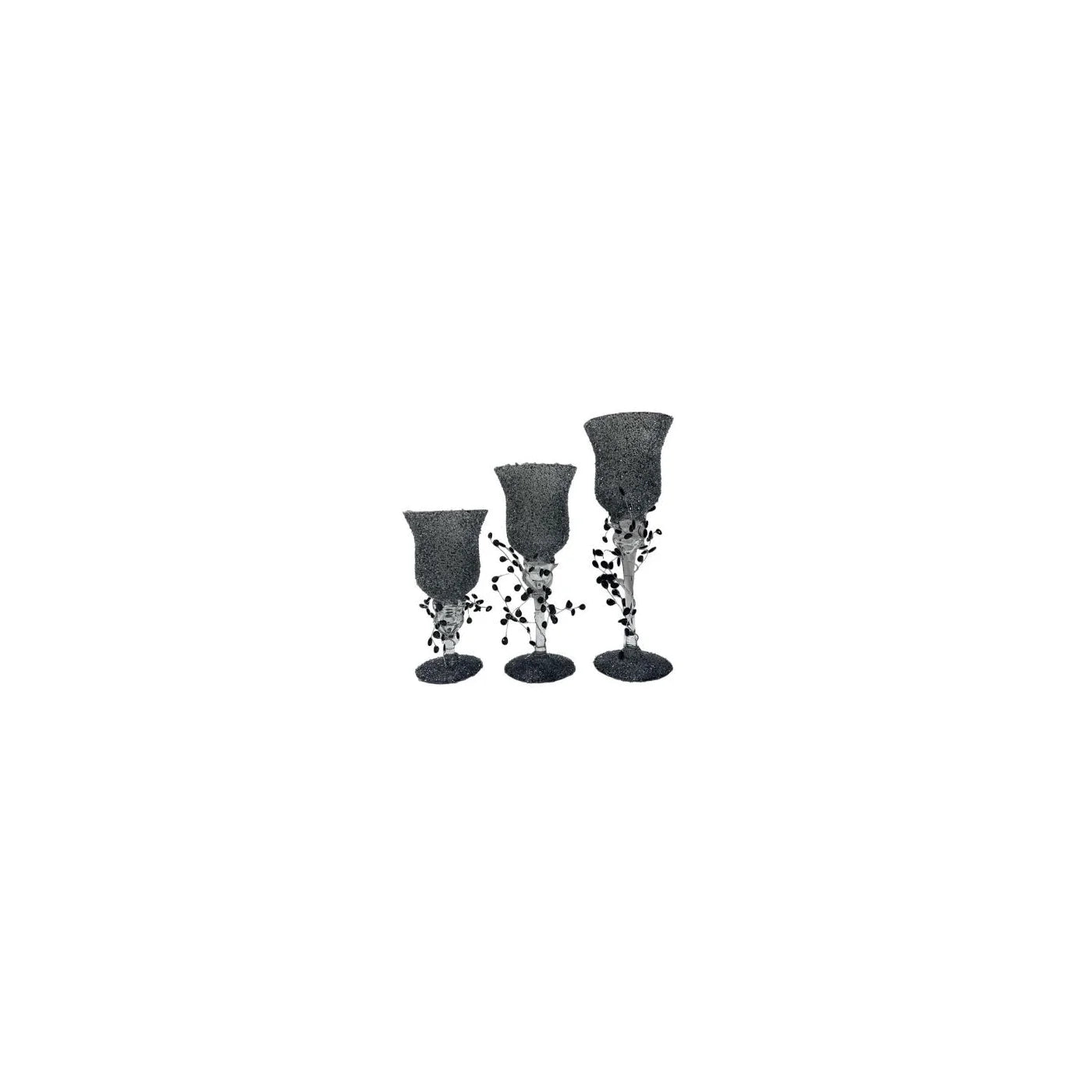 GLASS CANDLEHOLDERS 3-PC SET (8 X 10 X 12") BLACK