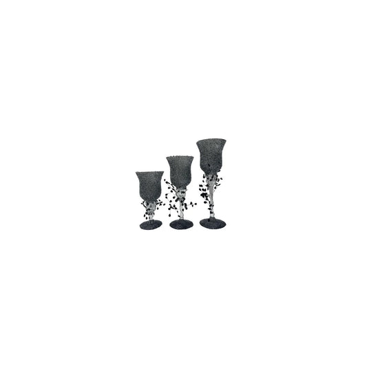 GLASS CANDLEHOLDERS 3-PC SET (8 X 10 X 12") BLACK