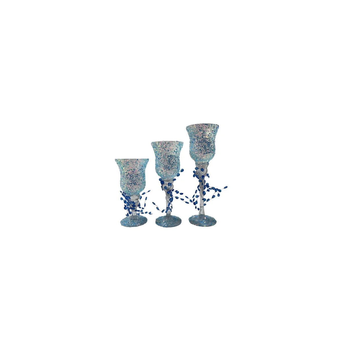GLASS CANDLEHOLDERS 3-PC SET (8 X 10 X 12") BLUE