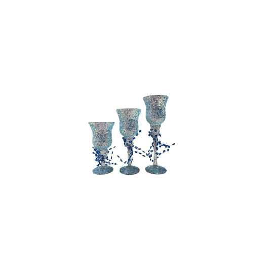 GLASS CANDLEHOLDERS 3-PC SET (8 X 10 X 12") BLUE