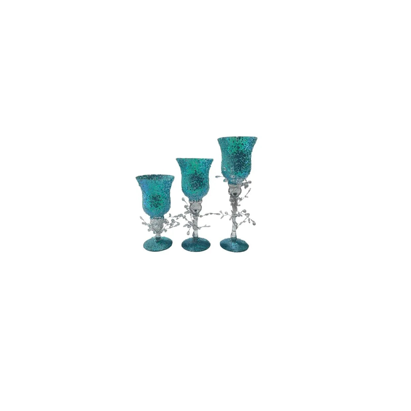 GLASS CANDLEHOLDERS 3-PC SET (8 X 10 X 12") SKY- BLUE