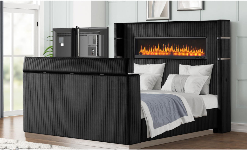 Lavish Bed Frame W/ FirePlace and Tv entertainment