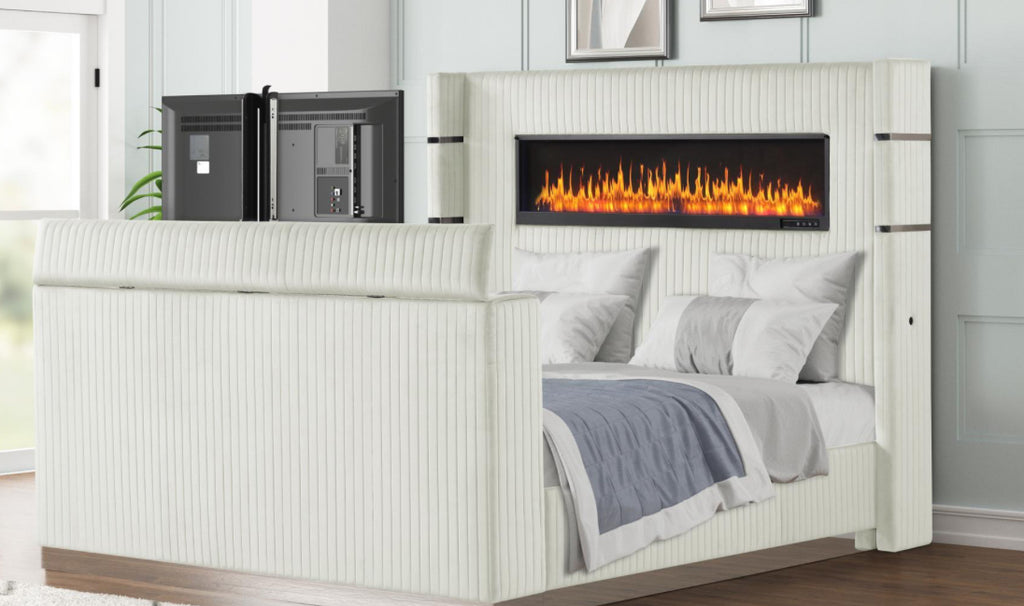 Lavish Bed Frame W/ FirePlace and Tv entertainment