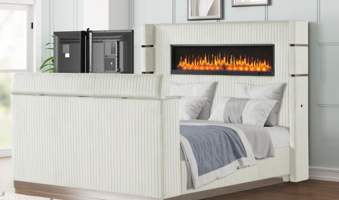 Lavish Bed Frame W/ FirePlace and Tv entertainment