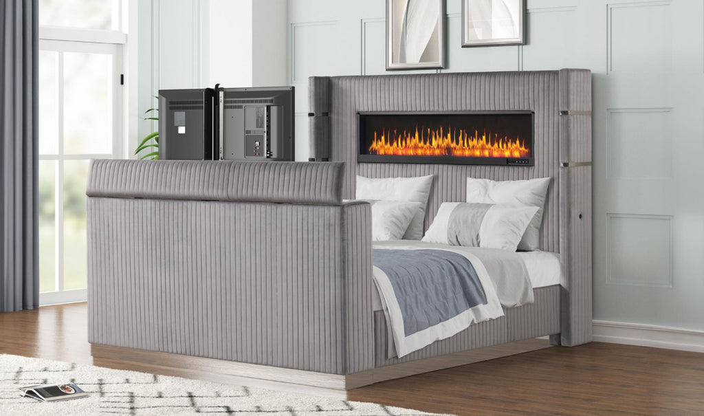 Lavish Bed Frame W/ FirePlace and Tv entertainment