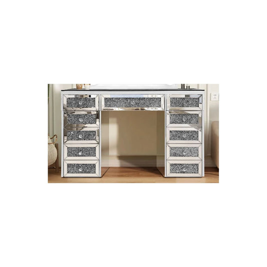 MIRRORED VANITY TABLE- CRUSHED DIAMOND (51''X21.75''X31.5'')