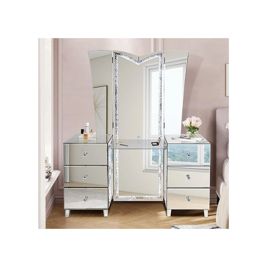 MIRRORED VANITY TABLE(59''X15.75''X72'') W/ LED LIGHT, TOUCH SCREEN, BLUETOOTH, SPEAKERS