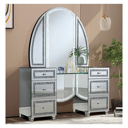 MIRRORED VANITY TABLE(59''X15.75''X72'') W/ LED LIGHT, TOUCH SCREEN, BLUETOOTH, SPEAKERS