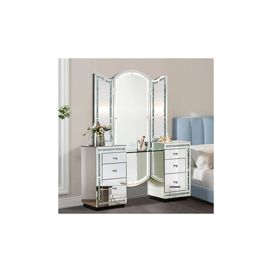 MIRRORED VANITY TABLE (59''X15.75''X72'') W/ LED LIGHT, TOUCH SCREEN, BLUETOOTH, SPEAKERS