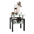 TEMPERED GLASS SIDE TABLE- CLEAR/ BLACK (17.75" X 17.75" X 20.5") STAINLESS STEEL