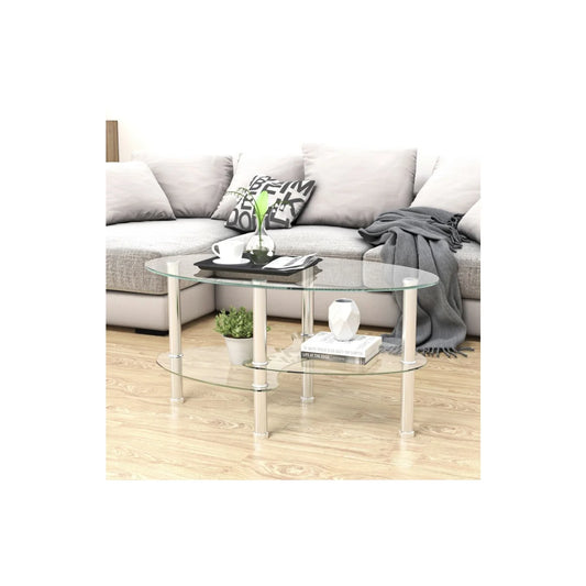 TEMPERED GLASS COFFEE TABLE W/ 2-(35.5" X 19.75" X 17.5") STAINLESS STEEL