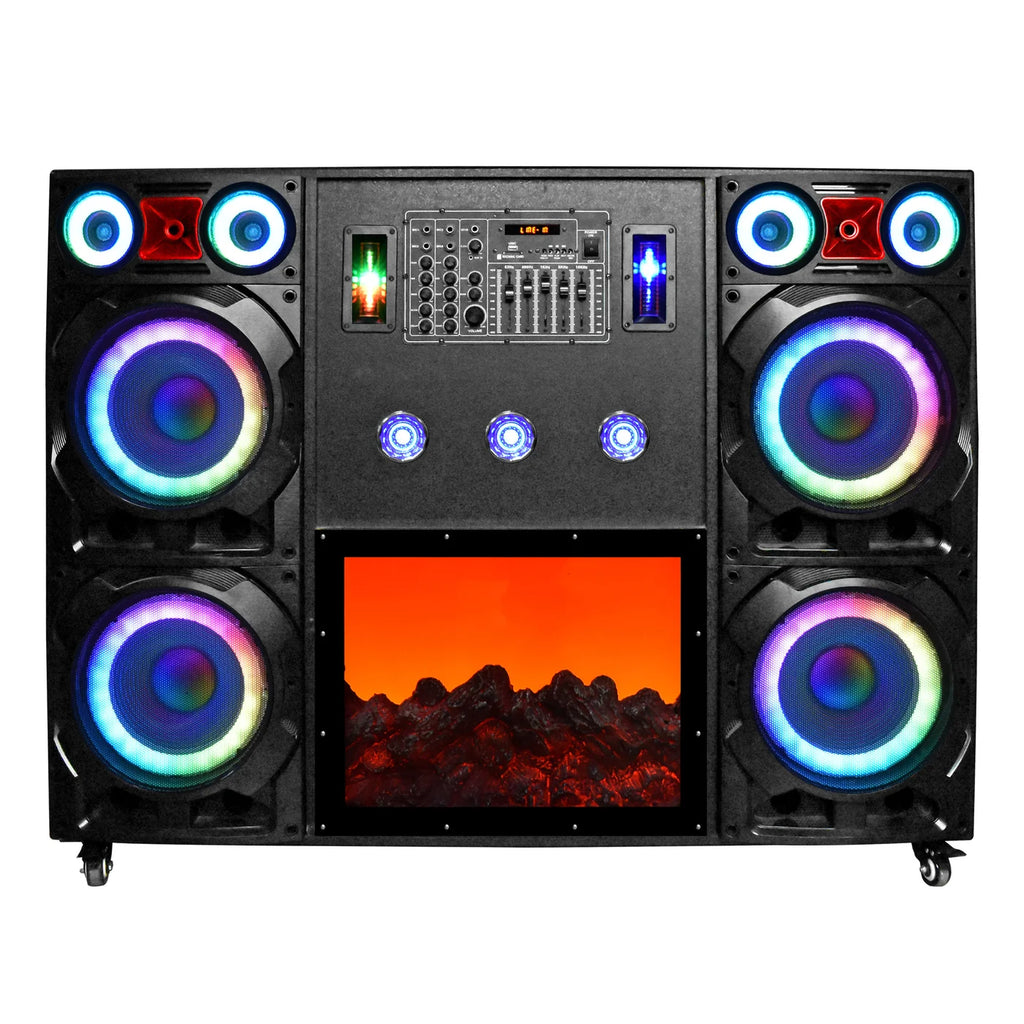 SPEAKER UNIT: 4*10 INCHRMS POWER:230WFUNCTION:BT/USB/TF/TWS/FM/AUXINPUT/MIC INPUT/LED LIGHT/FIREPL