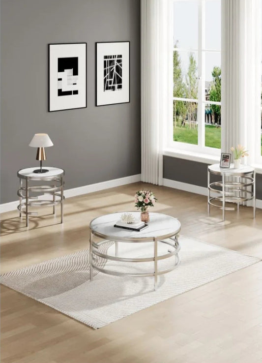 3-PC OCCASSIONAL TABLE SET SILVER