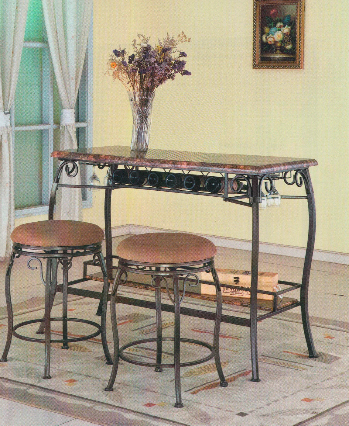 BAR TABLE (37"X49") WITH 2 STOOLS (16"X 25")