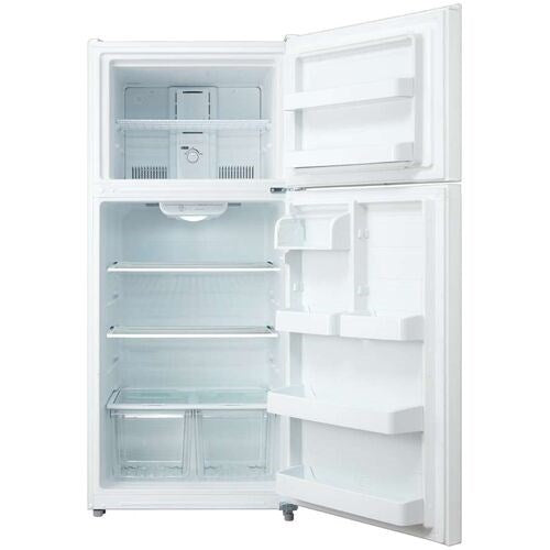 Midea 18 CF Top Mount Refrigerator, Glass Shelves, Ice Maker Ready, ESTAR - White