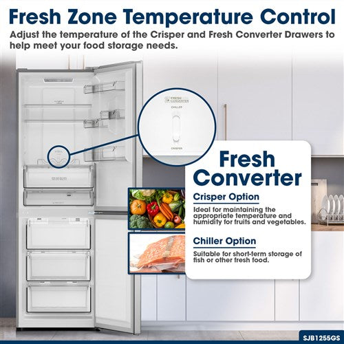 Sharp/SJB1255GS 11.5 CF Counter-Depth Bottom-Mount Refrigerator, 24" Wide - Stainless