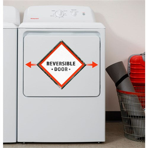 GE/HTX26EASWWW 6.2 CF HOTPOINT Electric Dryer, Reversible Door, Long Venting - White