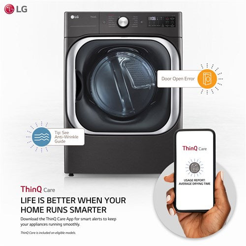 LG 9.0 CF Mega Capacity Electric Dryer with Sensor Dry, Turbo Steam - Black Steel