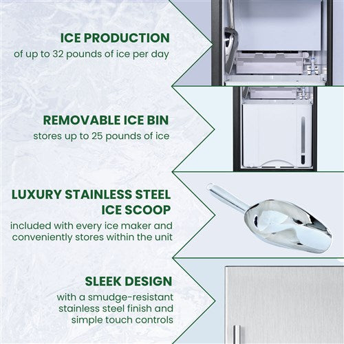 Hanover/HIM60701-1SS Library Series Undercounter Ice Maker, 32 lbs/day, Touch Control, Pump - Stainless Steel